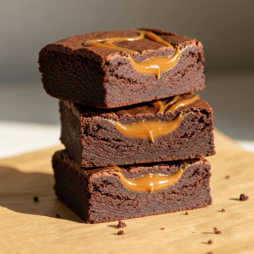Pilha de brownies artesanais em papel manteiga