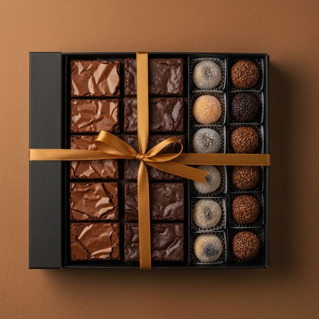 Caixa presente com brownies e brigadeiros